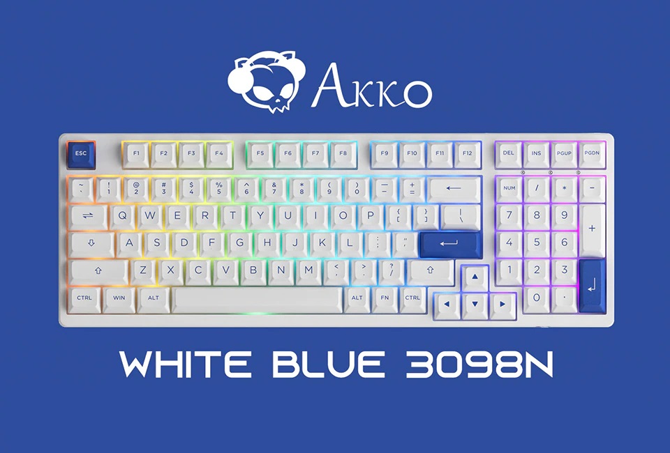 Bàn phím AKKO 3098N Multi-modes Blue On White_Mới, hàng chính hãng