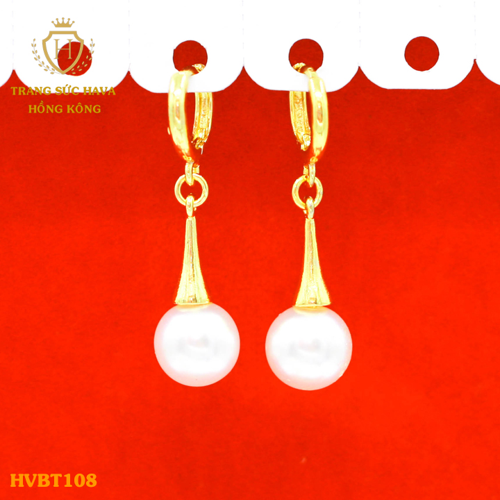 Khuyên Tai, Bông Tai Nữ Dáng Dài Đính Ngọc Trai, Titan Xi Mạ Vàng Non 24k Thật Cao Cấp (Không Bị Xỉn Đen) - Trang Sức Hava Hong Kong Phong Cách Thời Trang