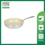 Chảo men gốm 3 lớp Inox nguyên khối Green Cook - Dùng được bếp từ - Tay cầm chống bỏng