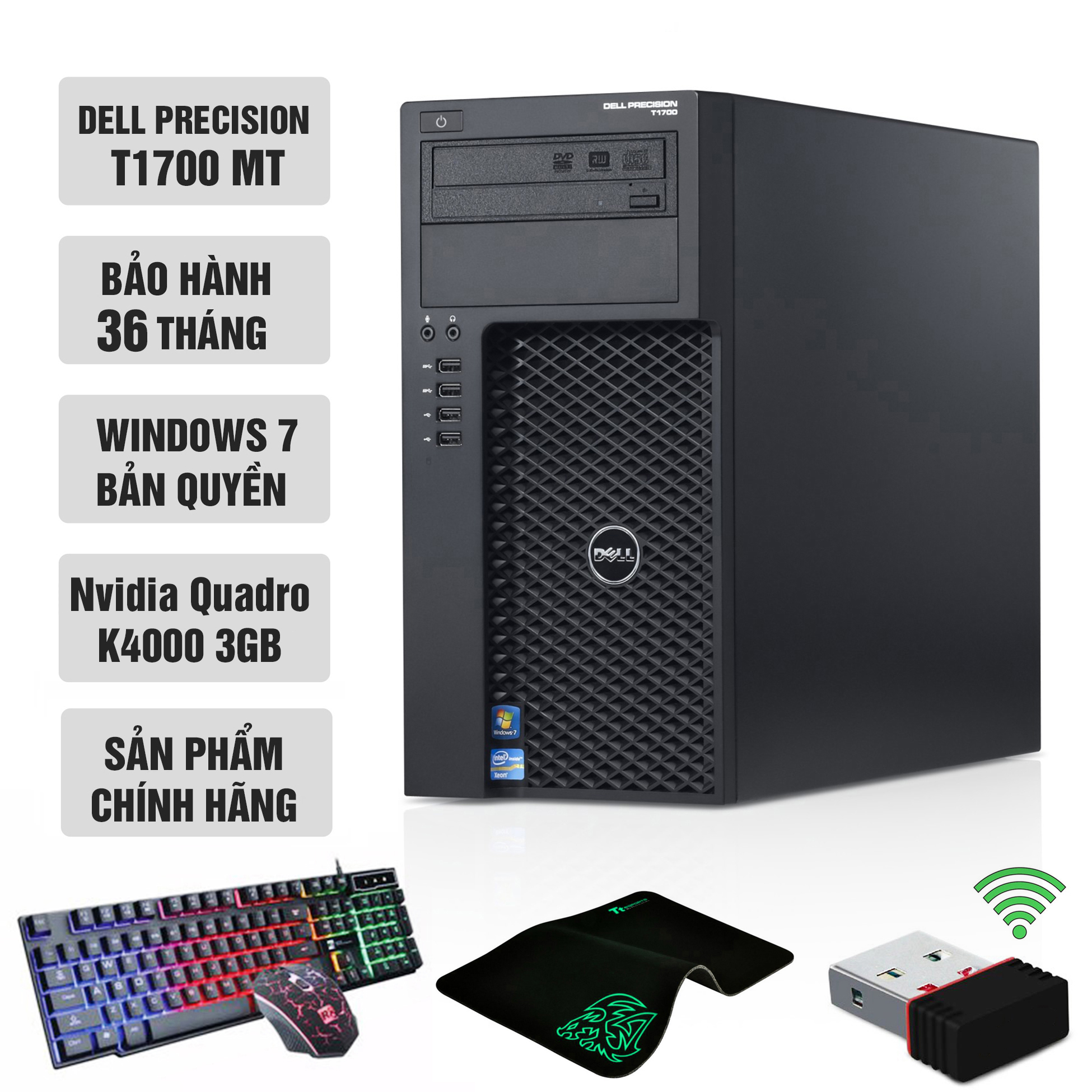 Siêu Hót - Máy TrạmDựng Phim Chuyên Nghiệp Dell Precision T1700 MT ​​​​​​​(CPU Xeon E3-1240 V3, Ram ECC 8GB, HDD 2TB, VGA Quadro K4000 3GB) + Bộ Quà Tặng - Hàng Nhập Khẩu