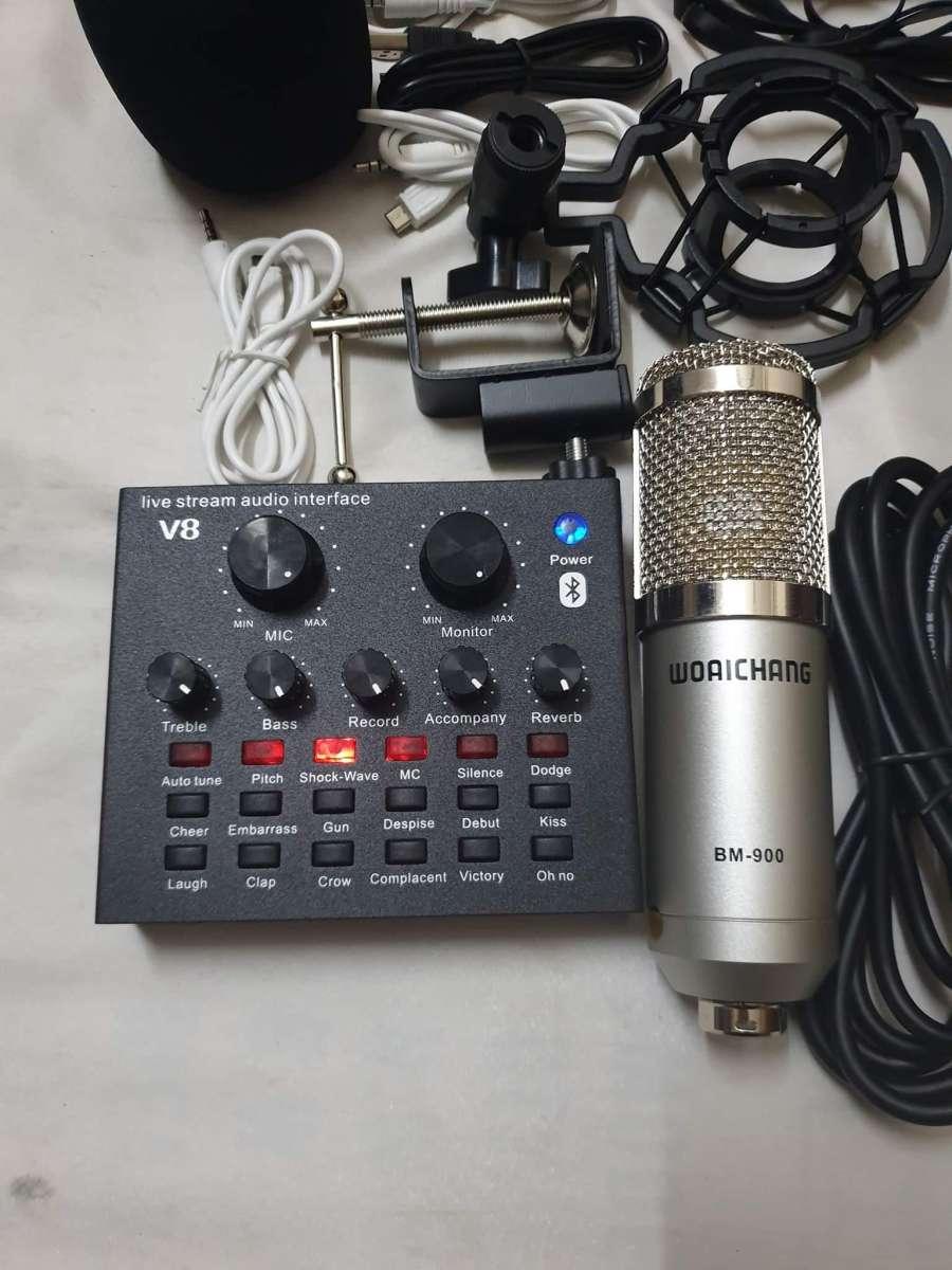 combo Bộ Míc Thu Âm Livestream Hát Karaoke Online Micro BM-900 CARD V8 Bluetooth Tặng Tai AKG Chân Kep Màng BH 6 tháng