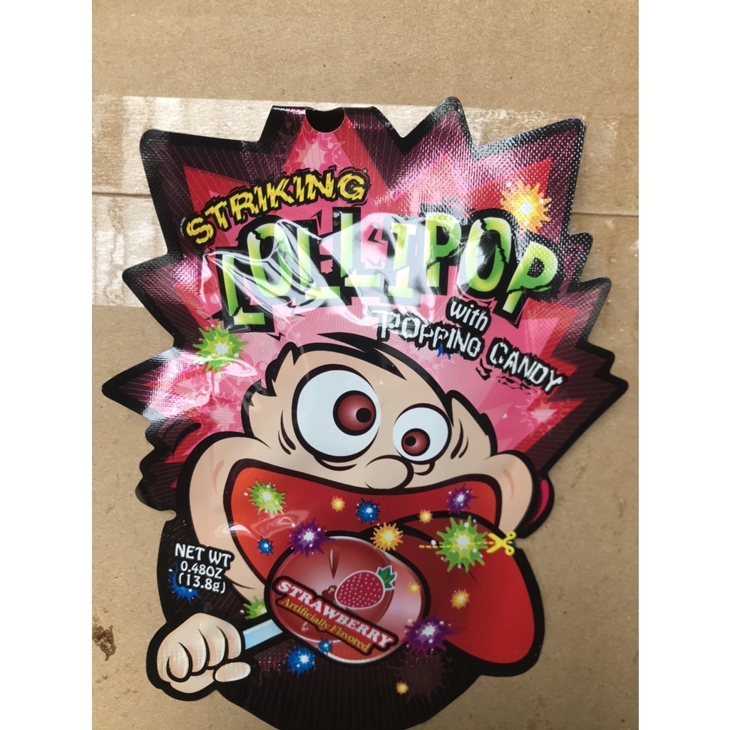 Kẹo Nổ Striking Lollipop Hong Kong Popping Candy Vị Dâu (Gói 13.8g-nhỏ)