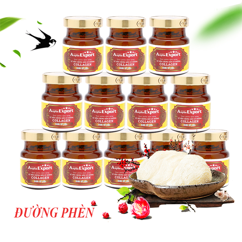 Combo 12 hũ tổ yến 34% chưng sẵn anpha export collagen đường phèn
