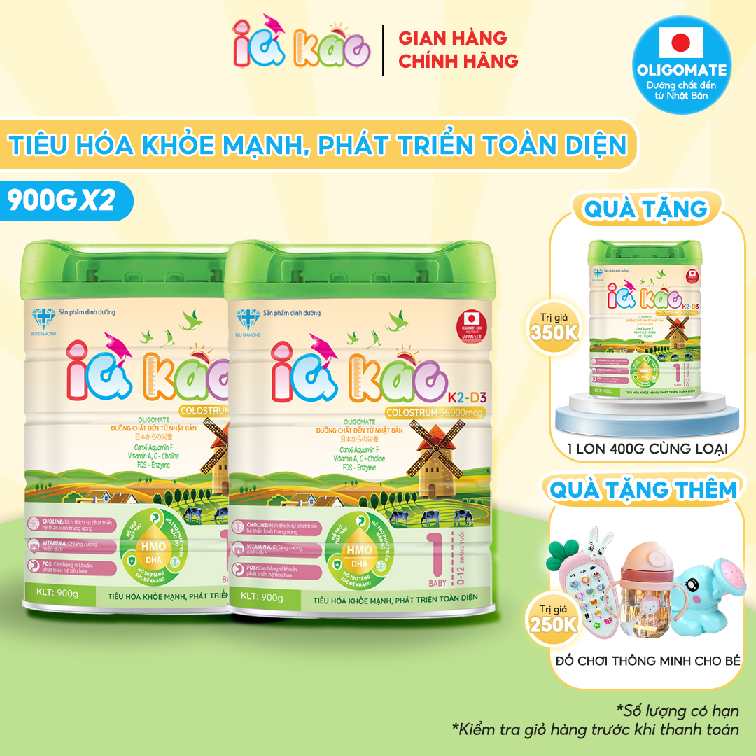 Combo 2 hộp sữa bột iq kao baby tặng ngay hộp 400g cùng loại giúp bé ăn ngon tiêu hóa tốt tăng cân khỏe mạnh hộp 900g