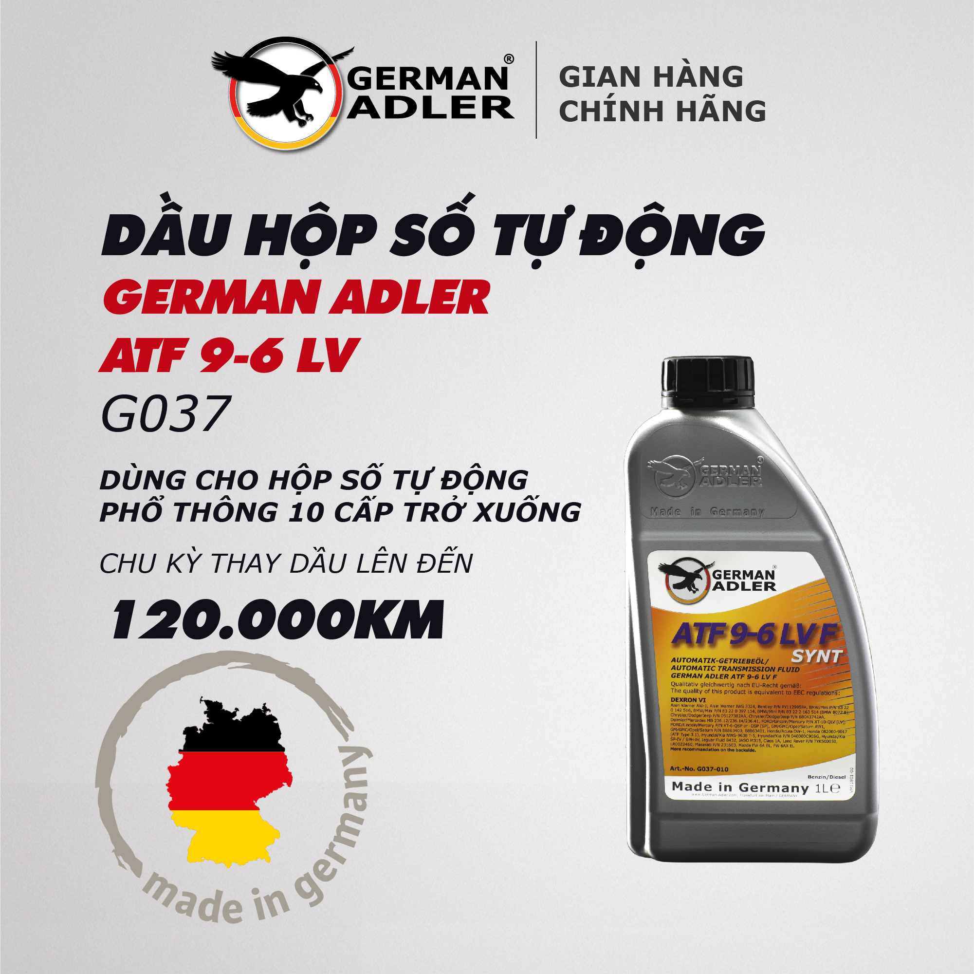 Dầu hộp số tự động 10 cấp German Adler ATF 9-6 LV 1 lít
