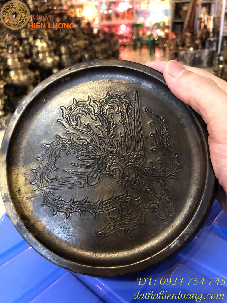 Cơi Đựng Trầu Bằng Đồng Hoa Văn Màu Đen 4 Cỡ: 10cm, 15cm, 17.5cm, 19.5cm