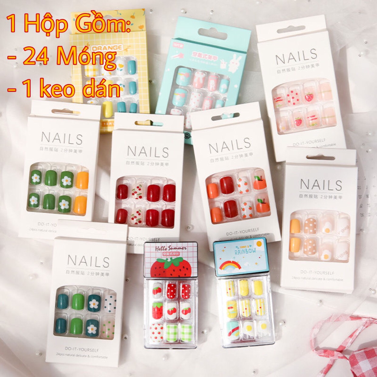 Combo 50 set 24 móng tay giả kèm keo dán