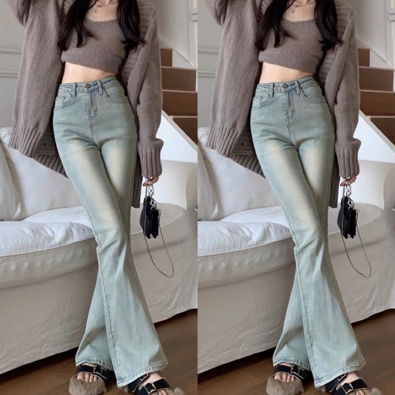 Quần jean nữ ống loe lưng cao dáng ôm skinny Minxy quần bò nữ cạp cao