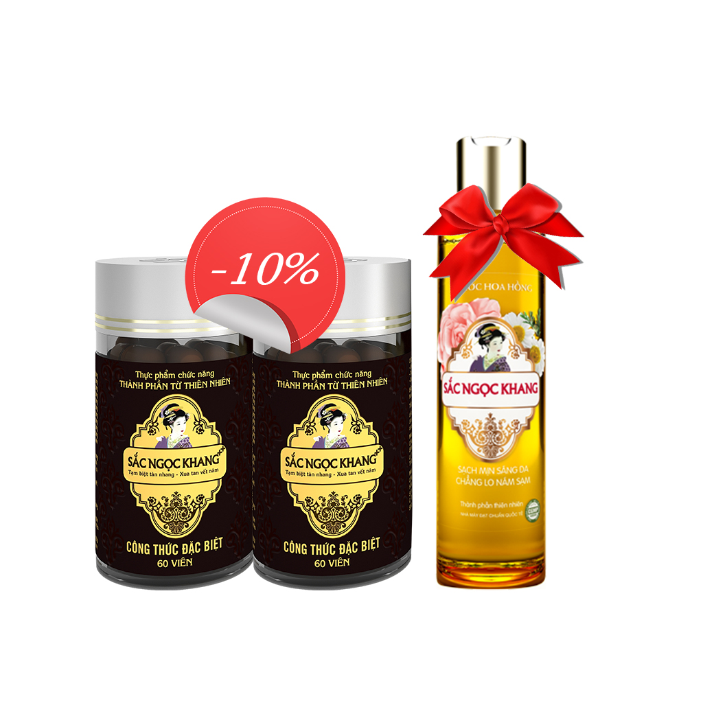 Liệu trình trị nám da Sắc Ngọc Khang 2 bao gồm viên uống Sắc Ngọc Khang ++ Tặng nước hoa hồng Sắc Ngọc Khang 145ml