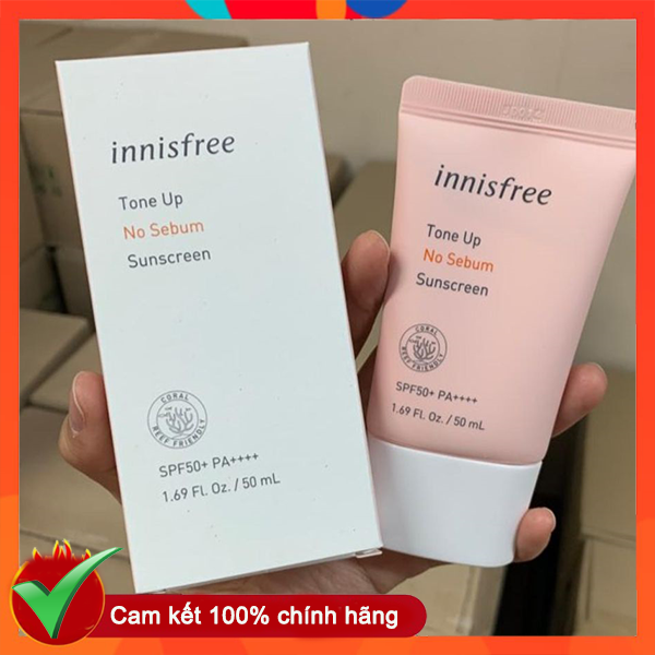 Kem Chống Nắng Kiềm Dầu Nâng Tông Da Innisfree Tone Up No Sebum 50ml Màu Hồng Siêu Xinh