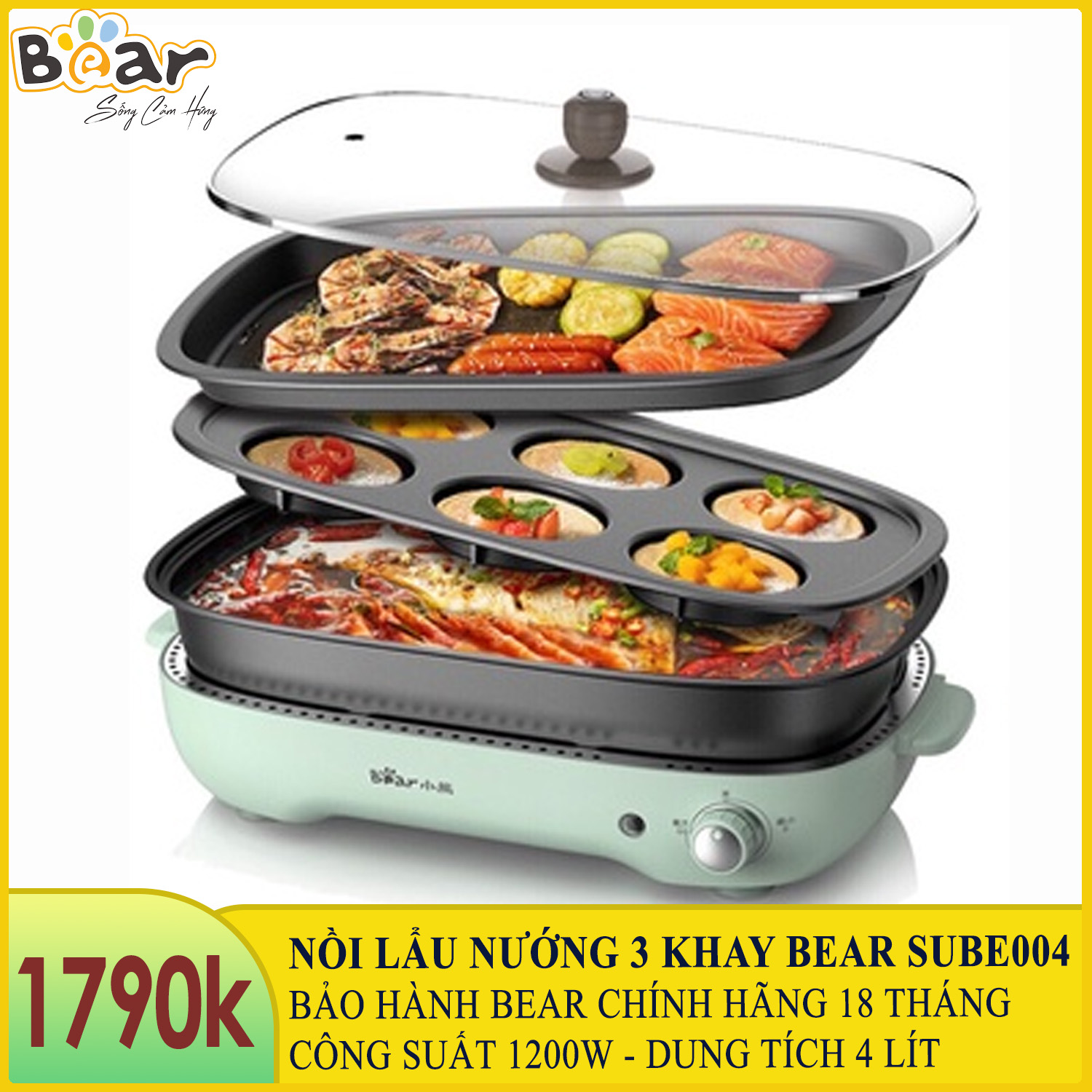 Nồi lẩu nướng điện đa năng_Bếp lẩu điện_Bếp nướng điện Bear SUBE004