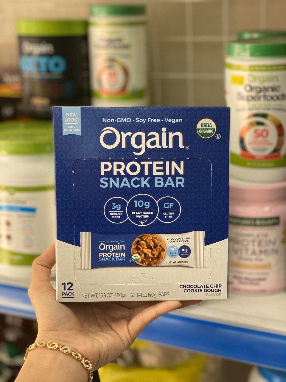 Bánh Orgain Plant Based Protein Bar Chocolate Chip Cookie Dough 40g Mỹ