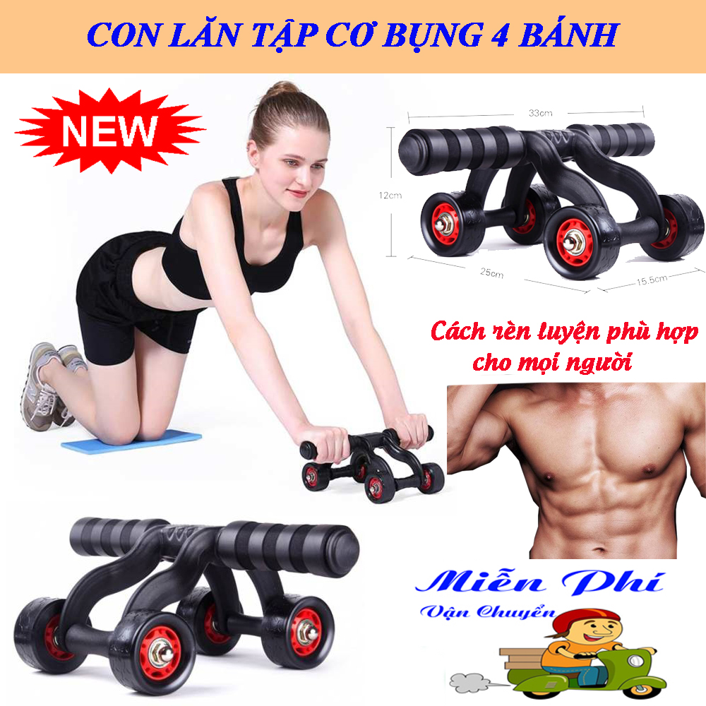 Con Lăn Tập Bụng 4 Bánh Cao Cấp, Máy Tập Cơ Bụng Đa Năng, Con Lăn 4 Bánh Tập Cơ Bụng. Thiết Kế Dạng 4 Chân Chắc Chắn , Giúp Làm Giảm Mỡ Bụng, Giảm Cân, Tăng Cơ rắn chắc. BH 1 đổi 1. MUA NGAY!!!!
