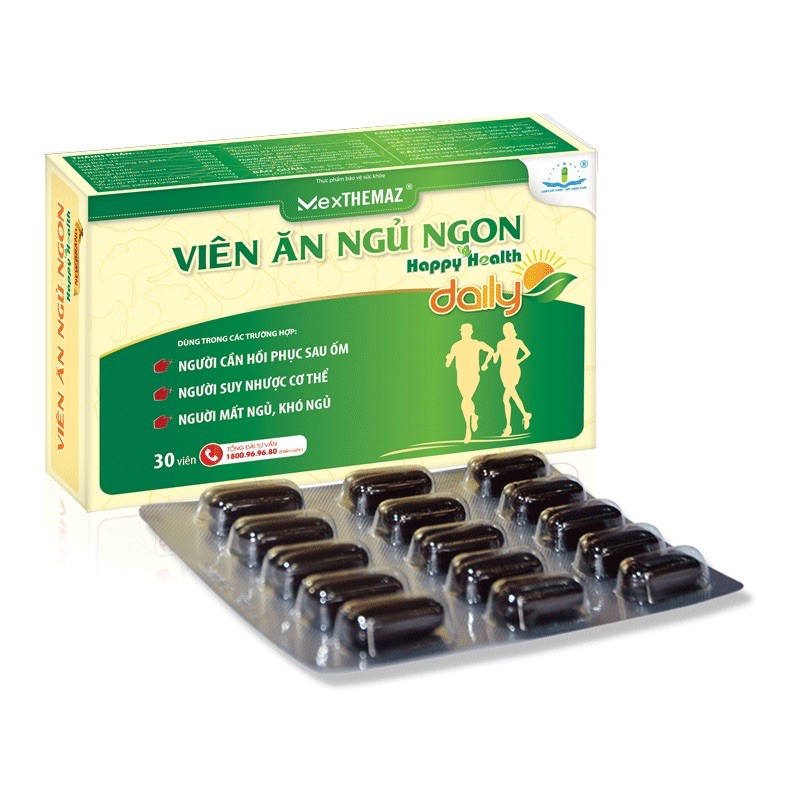 Viên Ăn Ngủ Ngon Happy Health Daily - Hộp 30v - giúp bồi bổ cho người suy nhược, giúp ăn ngủ ngon, phục hồi sức khoẻ tốt