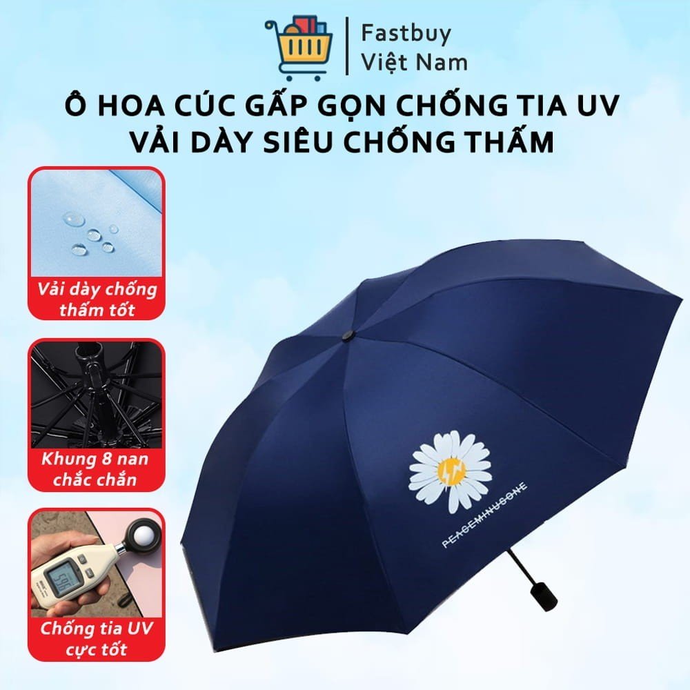 Ô Dù  Gấp Gọn Hoa Cúc Hàn Quốc Chồng Tia UV Che Nắng, Mưa Nắng - Ô Hoa Cúc Hót Trend Hàn Quốc Cute Đáng Yêu