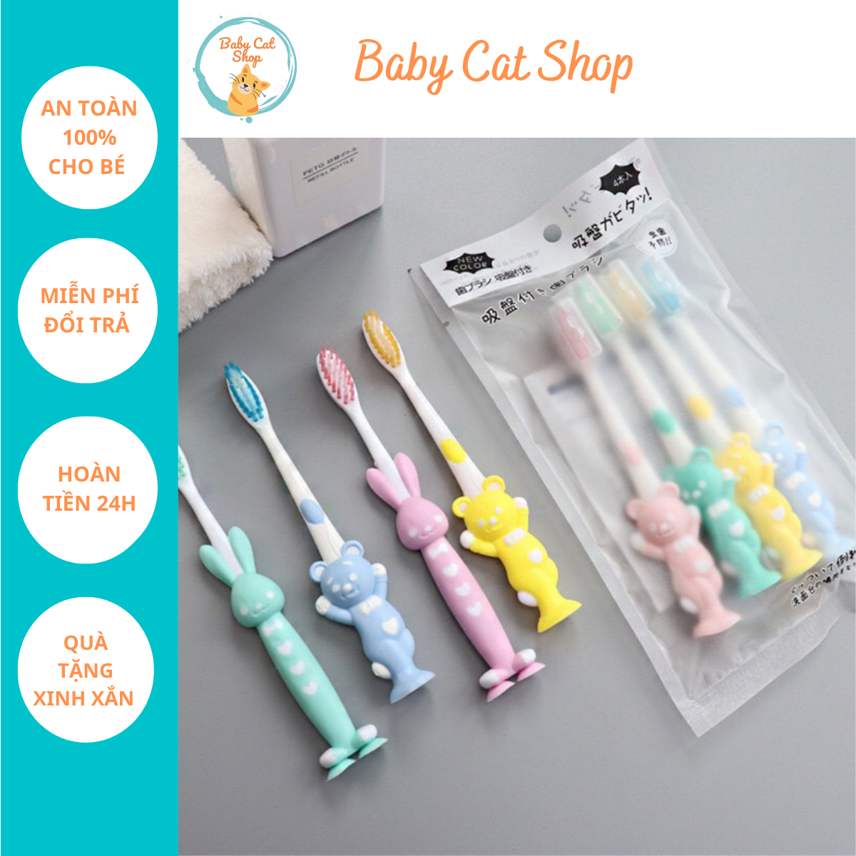 Set 4 bàn chải gấu đánh răng cho bé yêu