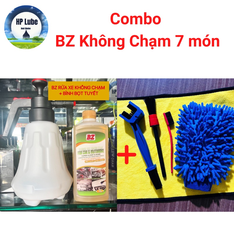 Combo bình bọt tuyết + nước rửa xe bz không chạm kèm dụng cụ rửa xe