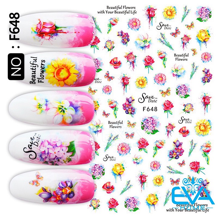 [HCM]Decal Dán Móng Tay 3D Nail Sticker Tráng Trí Hoạ Tiết Bông Hoa Beautiful Flowers F648