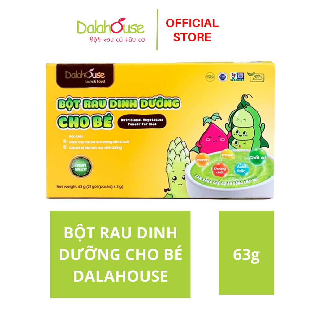 Bột rau dinh dưỡng cho bé dalahouse 63g - bột rau củ ăn dặm cho bé sấy lạnh nguyên chất