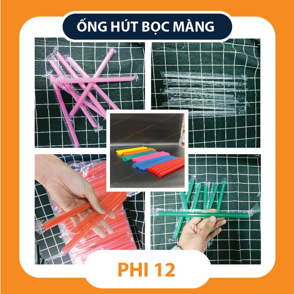 Ống hút trân châu, 5kg ống hút trà sữa, ống hút phi 12 bọc màng cao cấp nhièu màu