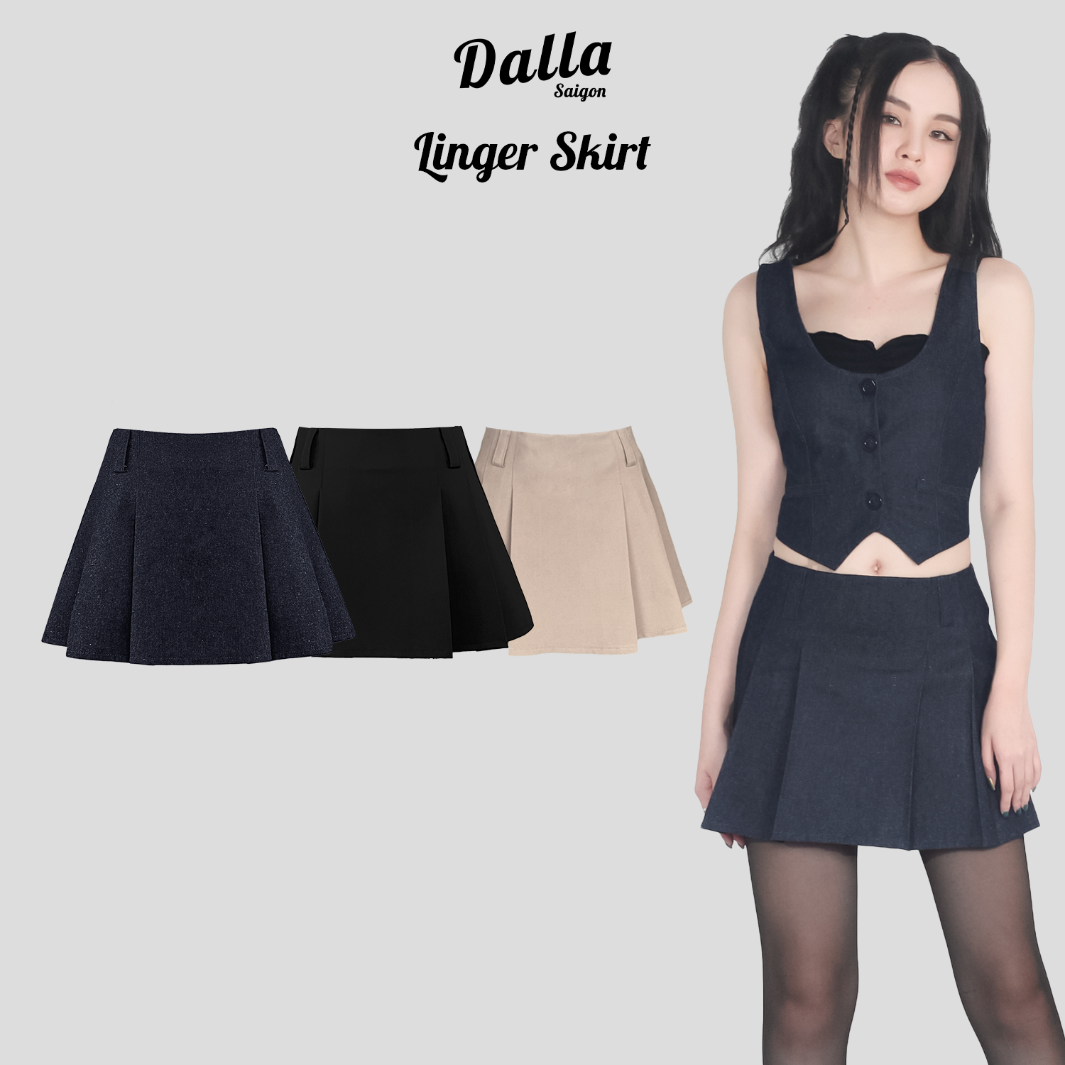 DALLA Chân váy xếp ly cạp thấp