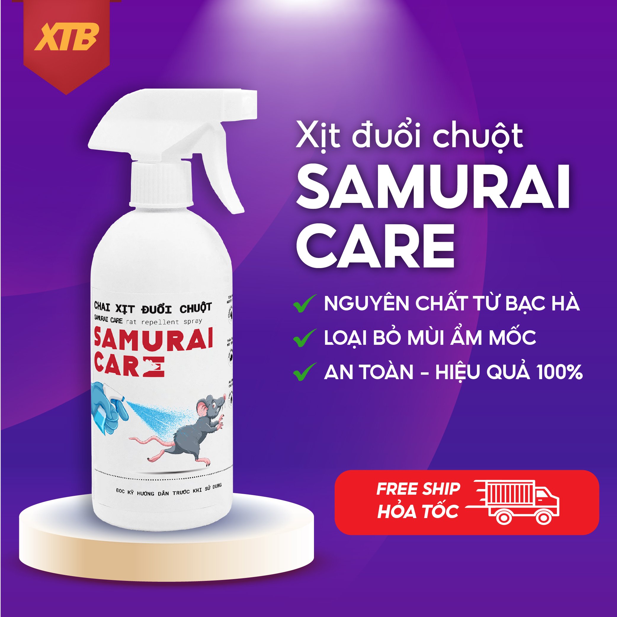 Chai xịt đuổi chuột Samurai Care dung tích 350ml hương bạc hà cho xe hơi, xua đuổi chuột hiệu quả và an toàn