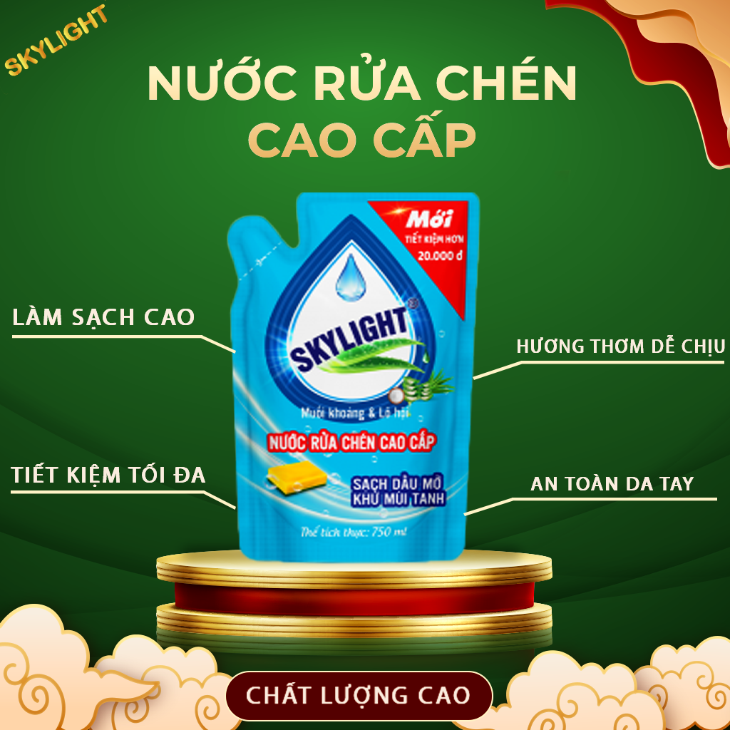 NƯỚC RỬA CHÉN CAO CẤP SKYLIGHT MUỐI KHOÁNG & LÔ HỘI – TÚI 750 ML