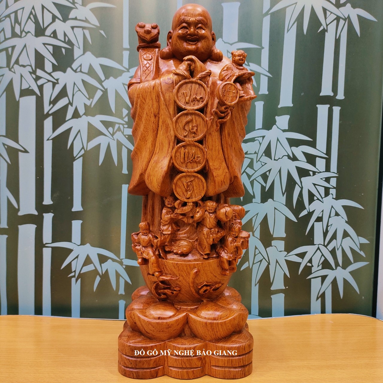 Tượng phật di lặc ngũ phúc gỗ hương cao 40 cm
