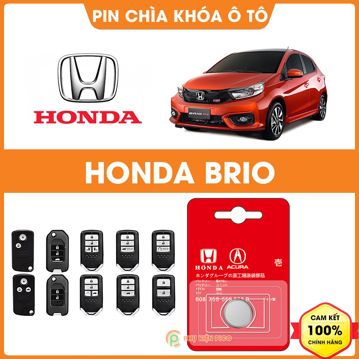 Pin chìa khóa ô tô Honda Brio chính hãng Honda sản xuất tại Indonesia 3V Panasonic