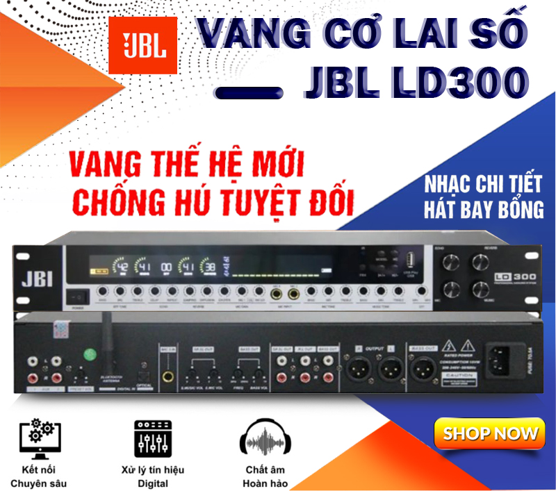HÀNG MỸ | Vang Cơ Lai Số JBL LD300,Chống Hú Tối Ưu, Tích Hợp Mạch Xử Lý Âm Thanh Reverb Hoàn Hảo, Tần Số Chỉnh Music, Micro Và Effect Rõ Nét, Âm Thanh Sống Động Với Các Hiệu Ứng Echo, Reverb, Delay, Kết Nối Bluetooth, Aux, Optical