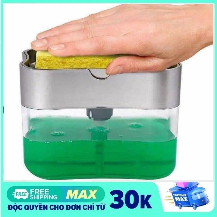 [HCM][FREESHIP MAX] Hộp đựng nước rửa chén rửa tay nhấn - Dụng cụ đựng xà phòng kèm mút rửa chén thông minh