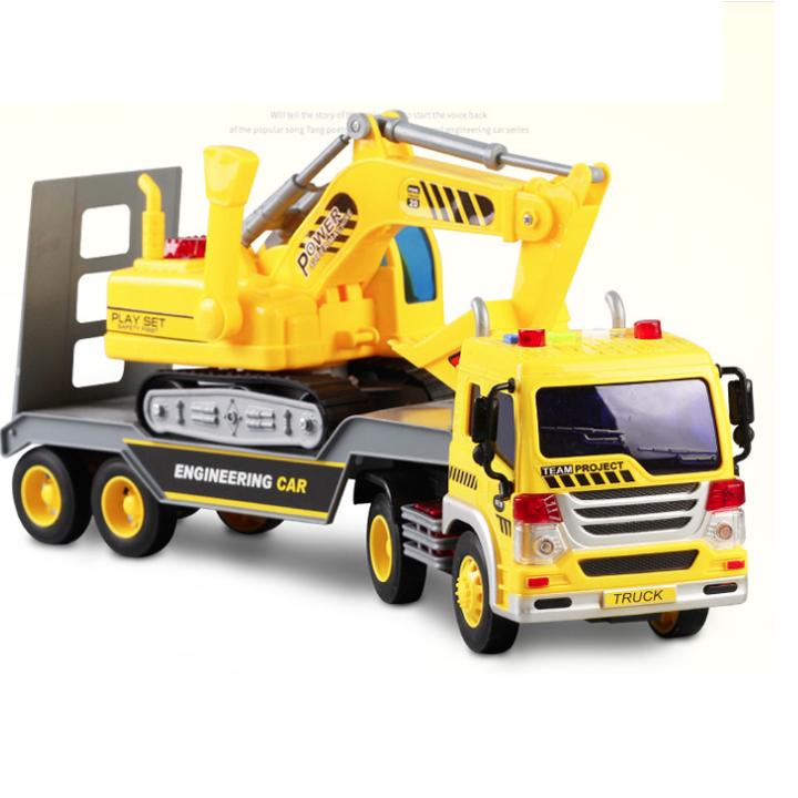 Đồ chơi trẻ em e ô tô mô hình xe đầu kéo chở xe cẩu xúc - Bộ sản phẩm gồm 2 xe