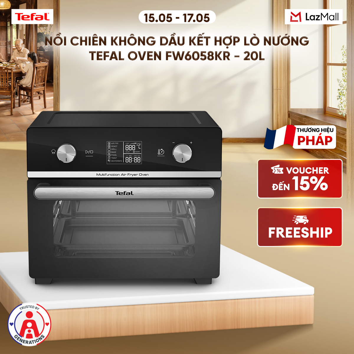 Nồi chiên không dầu kết hợp lò nướng Tefal Oven FW6058KR - 20L