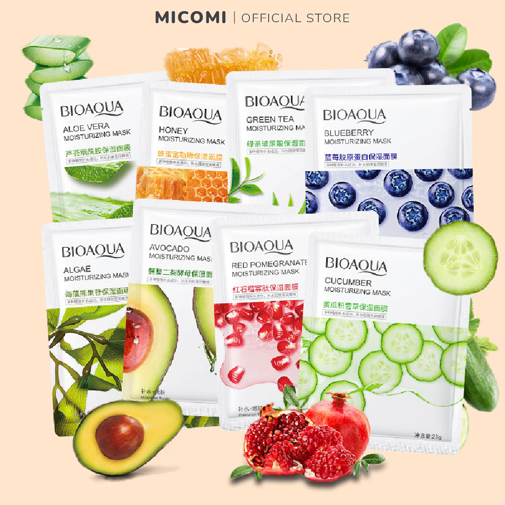COMBO 10 Mặt Nạ Trái Cây Dưỡng Da Trắng Da Giảm Mụn Cấp Ẩm Mask Giấy Đắp Mặt Bioaqua Vitamin Serum Nội Địa Trung MICOMI Cosmetics Bơ Dưa Leo Cà Chua Cam Mật Ong Rong Biển