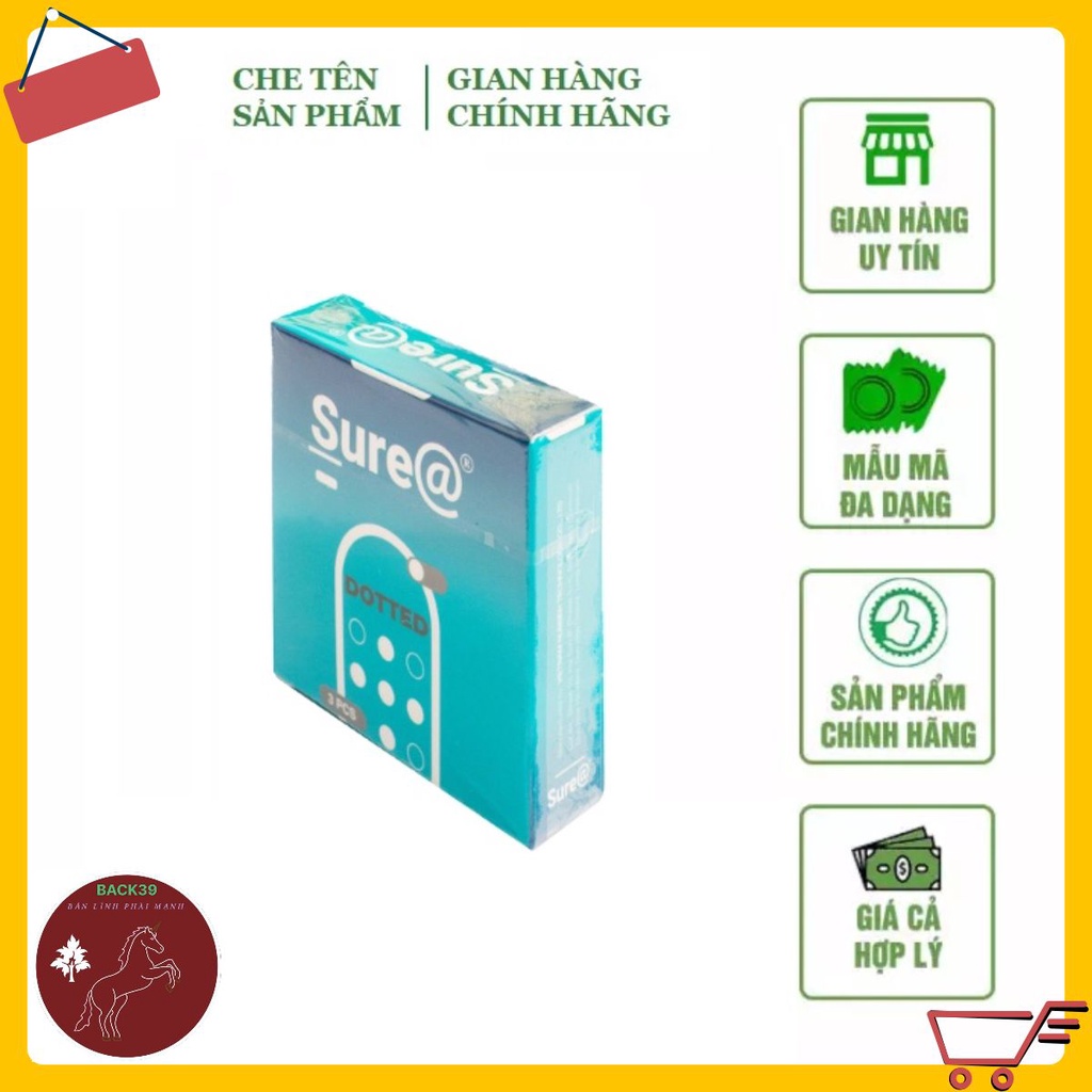 Bao cao su gân gai tăng khoái cảm sure dotted - hộp 3 bao -