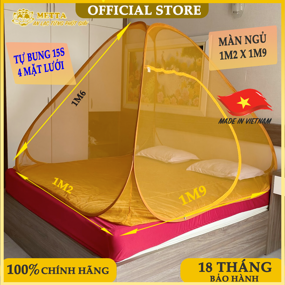 Mùng /Màn Ngủ Tự Bung METTA - 1M2 x 1M9 - BH 18 tháng - Hàng Chính Hãng - Việt Nam Xuất Khẩu