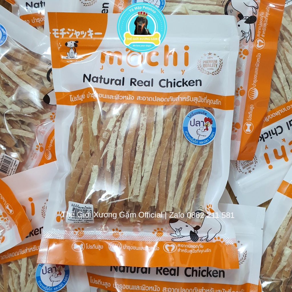 Mochi jerky sandwich mềm vỏ cá sợi nhân gà cho chó