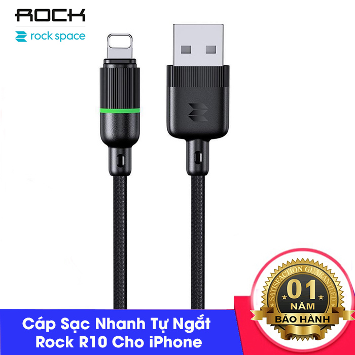 Dây cáp sạc tự ngắt chính hãng rock r10 dùng cho iphone