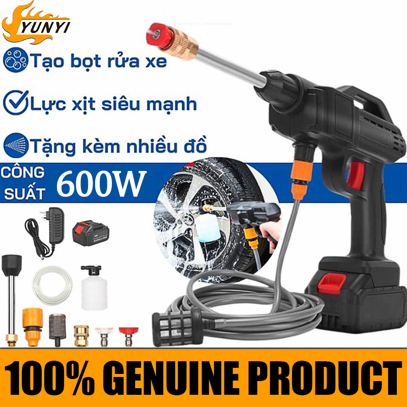 Máy rửa xe chạy pinmáy rửa xe áp lực caomáy rửa xe mini cầm tayvòi phun áp lực mạnh công suất 600WBảo hành 3 tháng