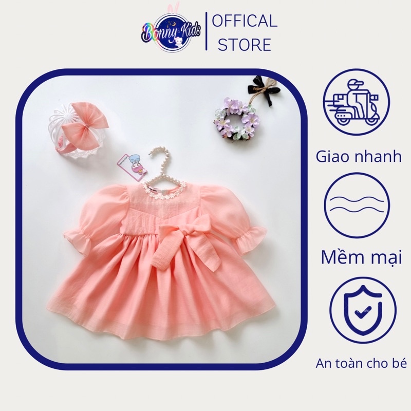 Váy công chúa dài tay tơ cam cho bé sơ sinh đến 15kg kèm turban, váy đi tiệc, váy đầy tháng cho bé.