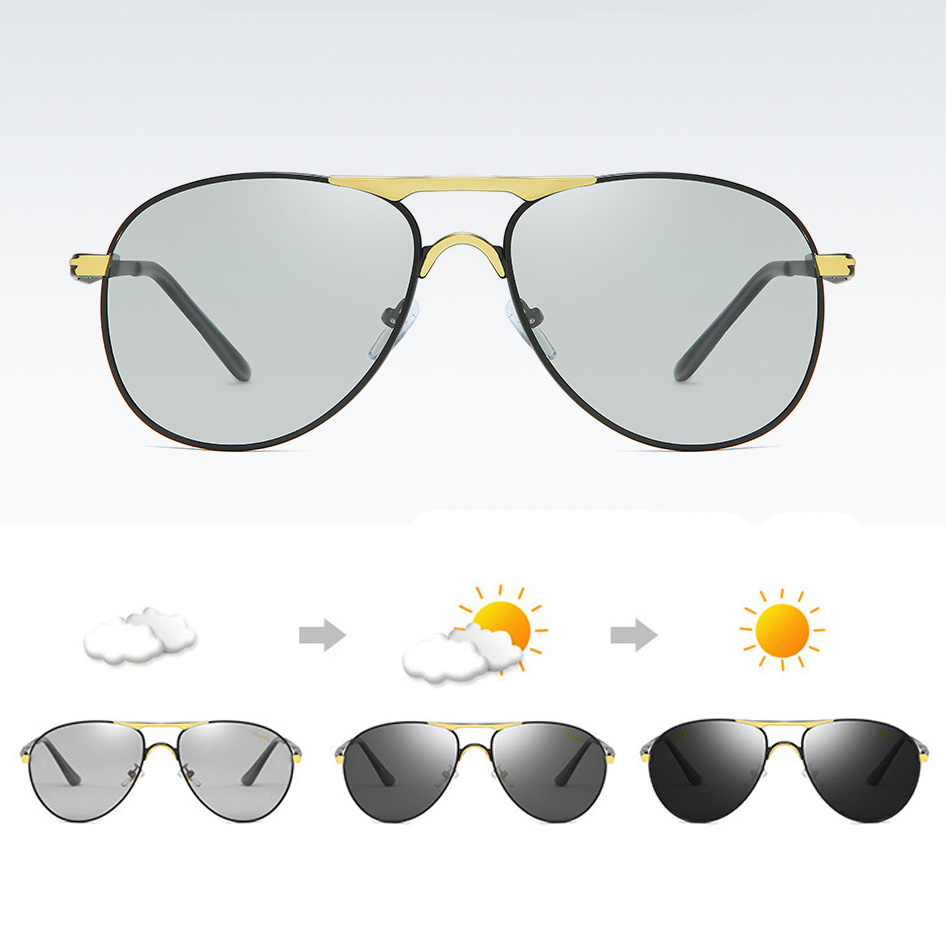 Kính Râm Nam Đổi Màu Khi Ra Nắng Mắt Kính Phân Cực Chống UV 400 Thiết Kế Phi Công Mỹ
