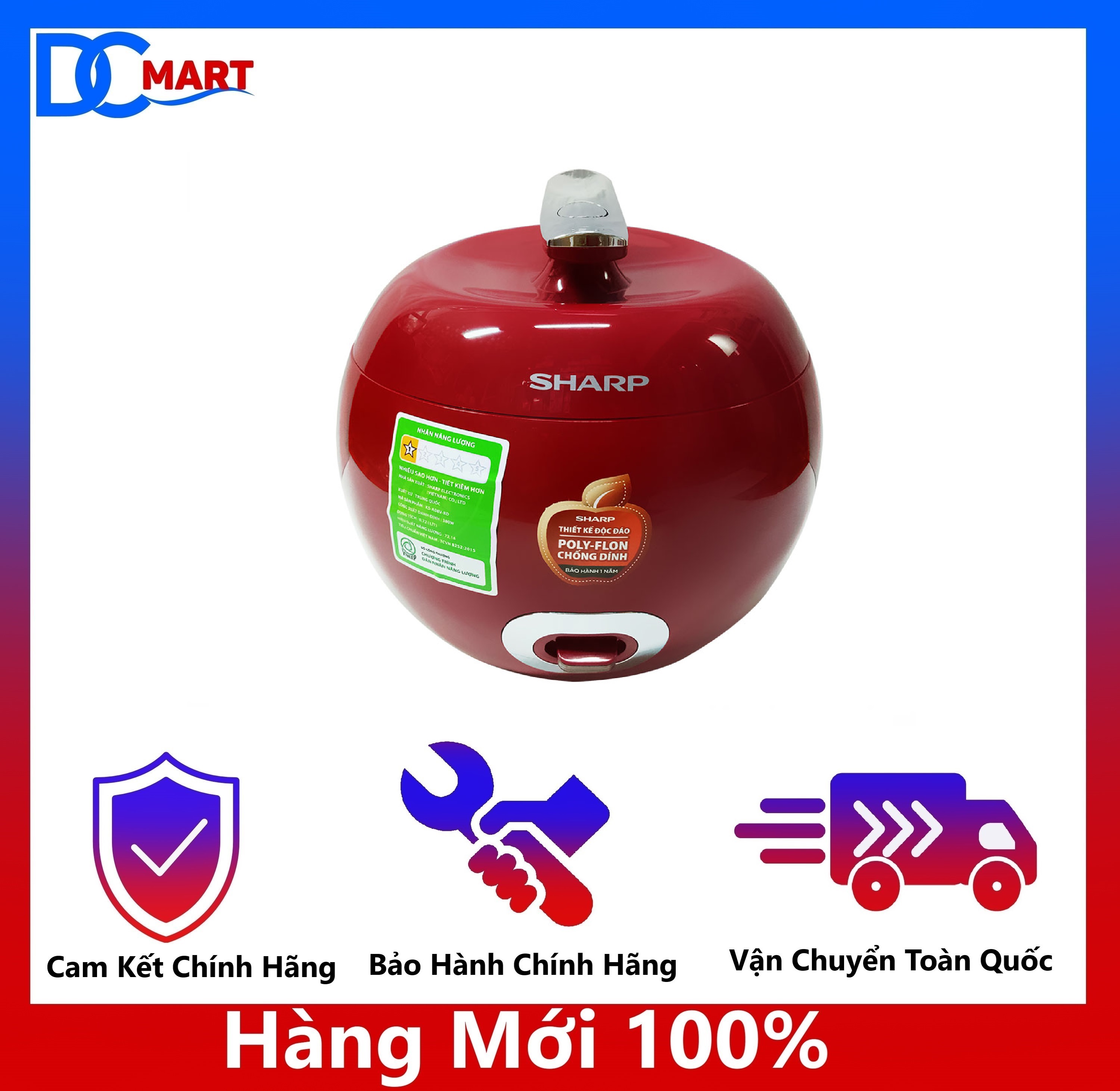 Nồi cơm điện sharp ks-a08v-r - bảo hành chính hãng
