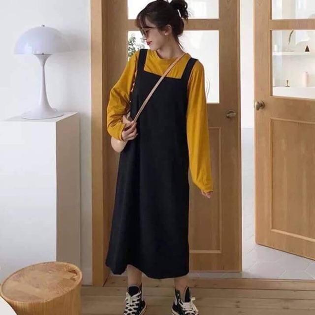 [HCM]Set yếm váy kèm áo vàng tay dài ulzzang Hàn Quốc