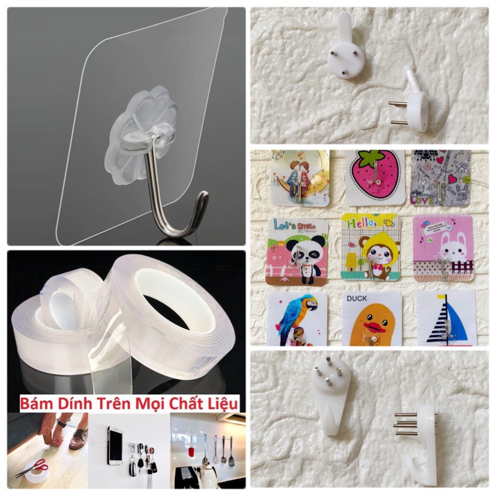 Móc dán treo tường trong suốt, đinh 3 chân OHAY