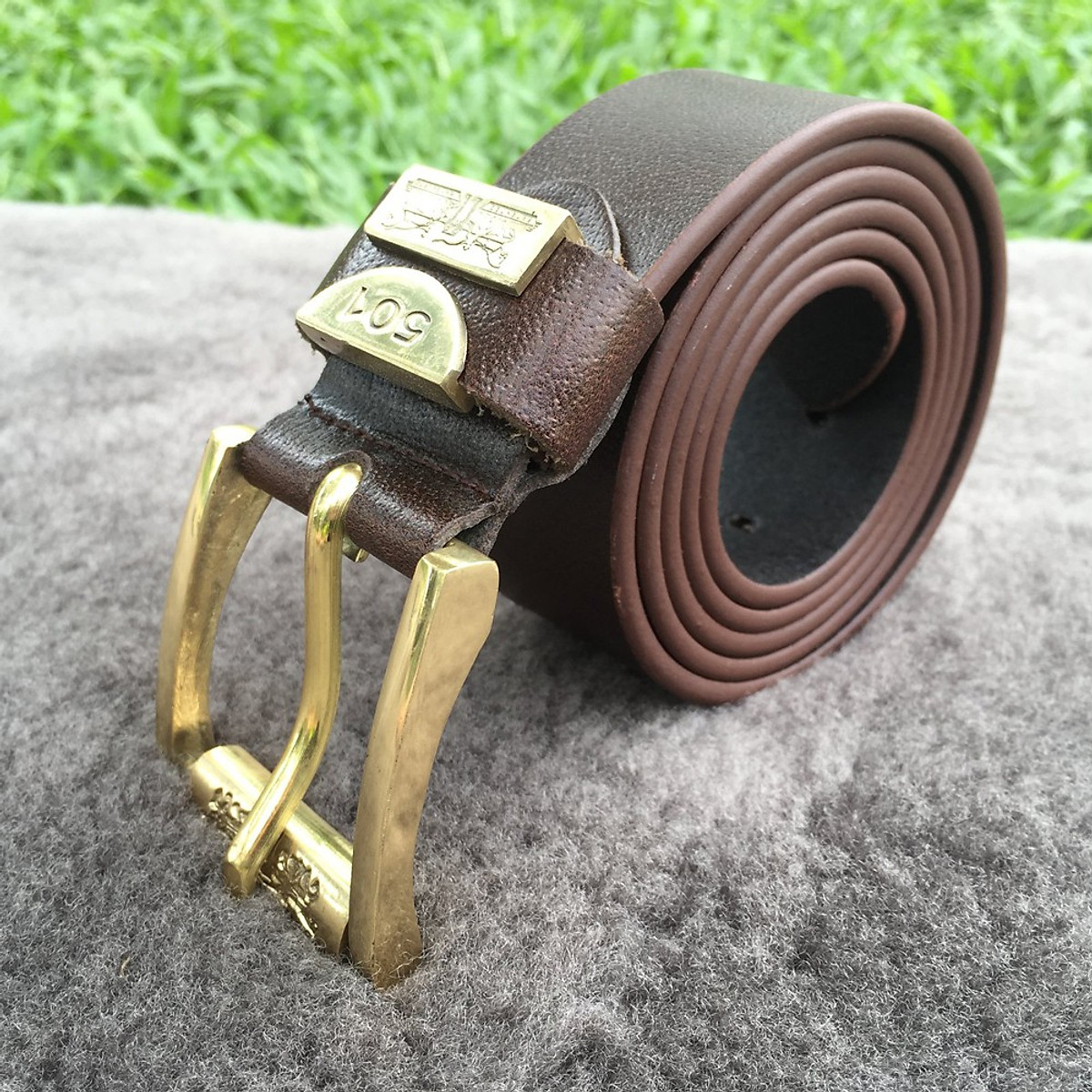  Thắt lưng nam da bò nguyên miếng dây nịt đầu đồng nguyên khối da bò thật nguyên miếng TDN01 