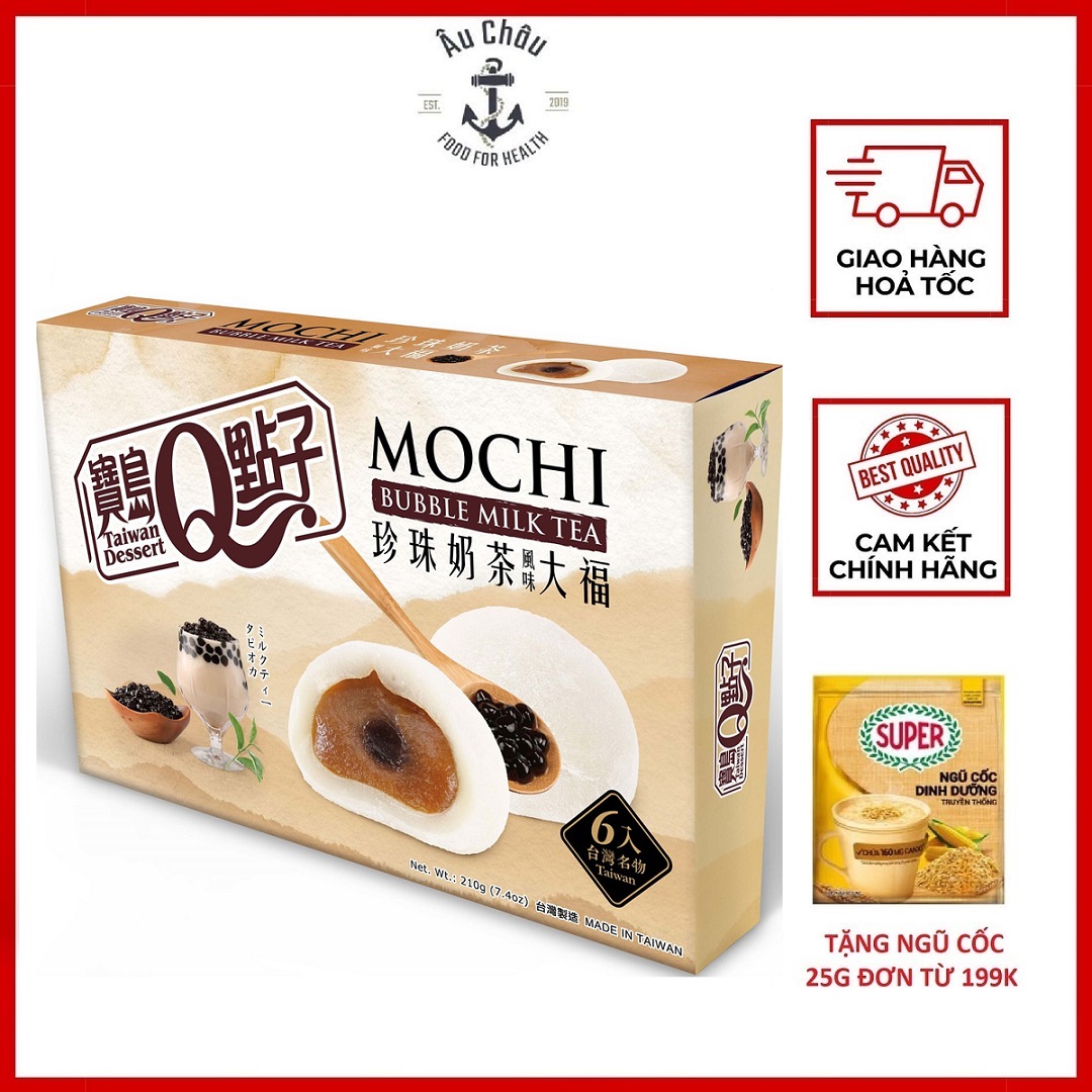 Bánh Đài Loan Mochi Trà Sữa Trân Châu Đen Bubble Milk Tea Mochi Taiwan Quidea Ít Ngọt 6 bánh 210gr - ÂU CHÂU SHOP