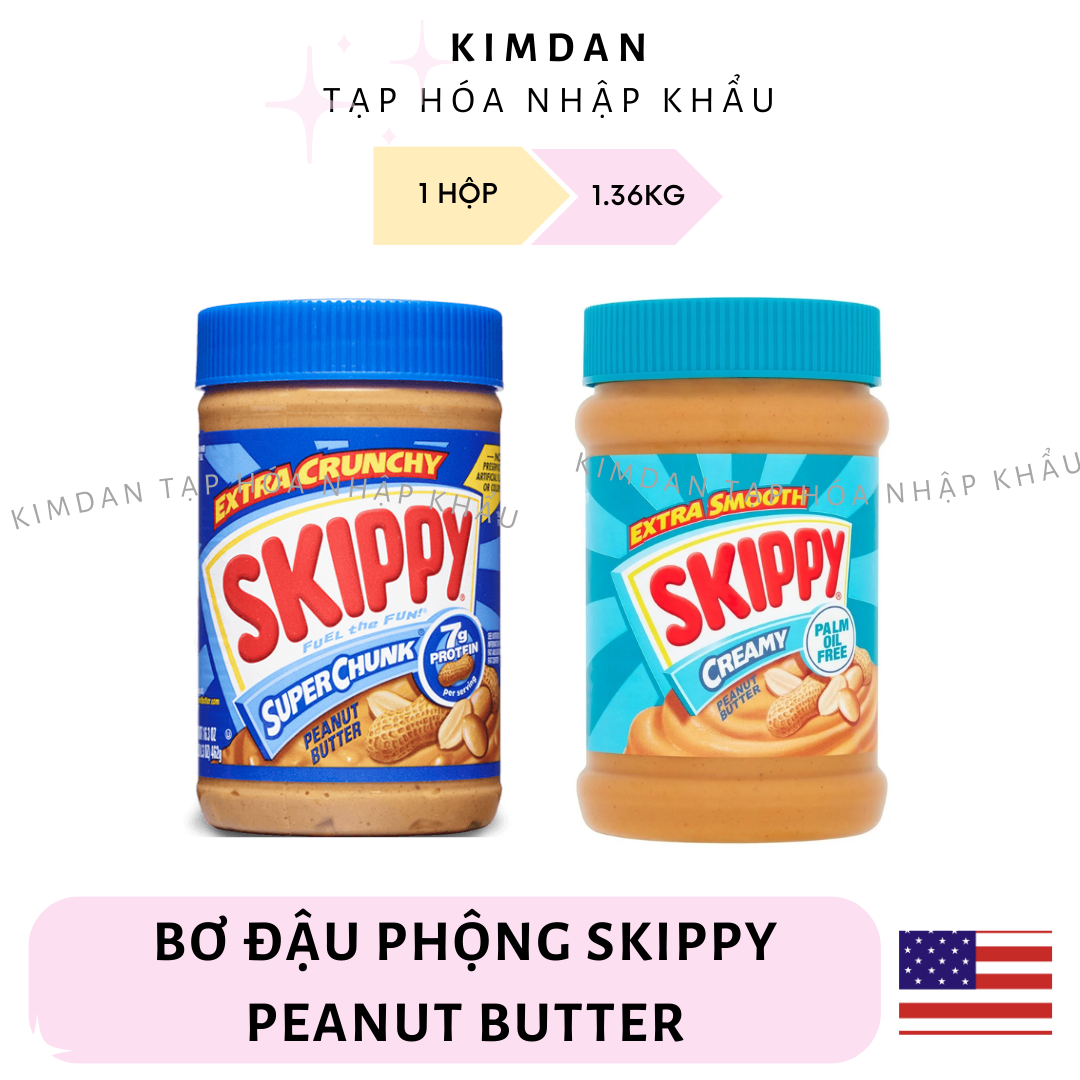 BƠ ĐẬU PHỘNG SKIPPY PEANUT BUTTER 1.36KG MỸ - GIÀU PROTEIN, THƠM BÉO