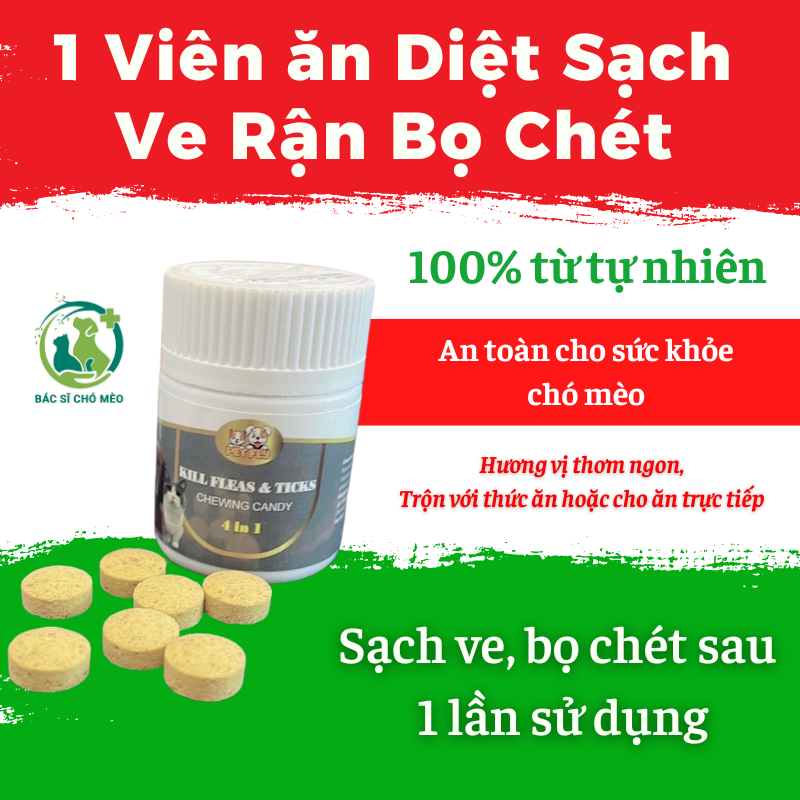 1 viên ăn ve rận chó mèo pet fly- sạch hết ve rận giun