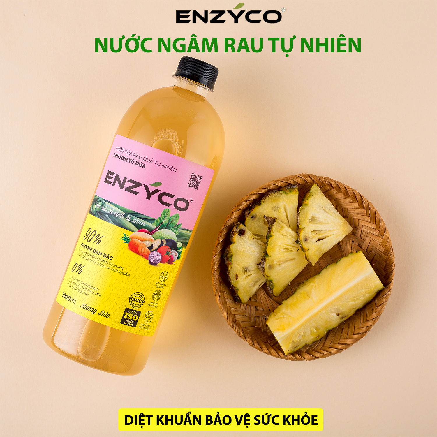 Nước Rửa Rau Củ Hữu Cơ Lên Men Tự Nhiên Từ Dứa Và Bồ Hòn, 100% Tự Nhiên, Khử Sạch Mùi Tanh ENZYCO - 1000ML