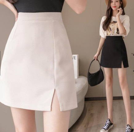Chân Váy A Ngắn Sẻ Trước, Có Quần Trong 3 Màu Đen Trắng Kem Chất Tuyết Mưa _ Mã Cva05